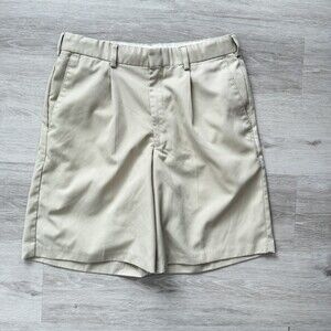 Nike TIGER WOODS Golf Shorts Men's 32 Khaki Beige Pleated 100% Polyester EUC